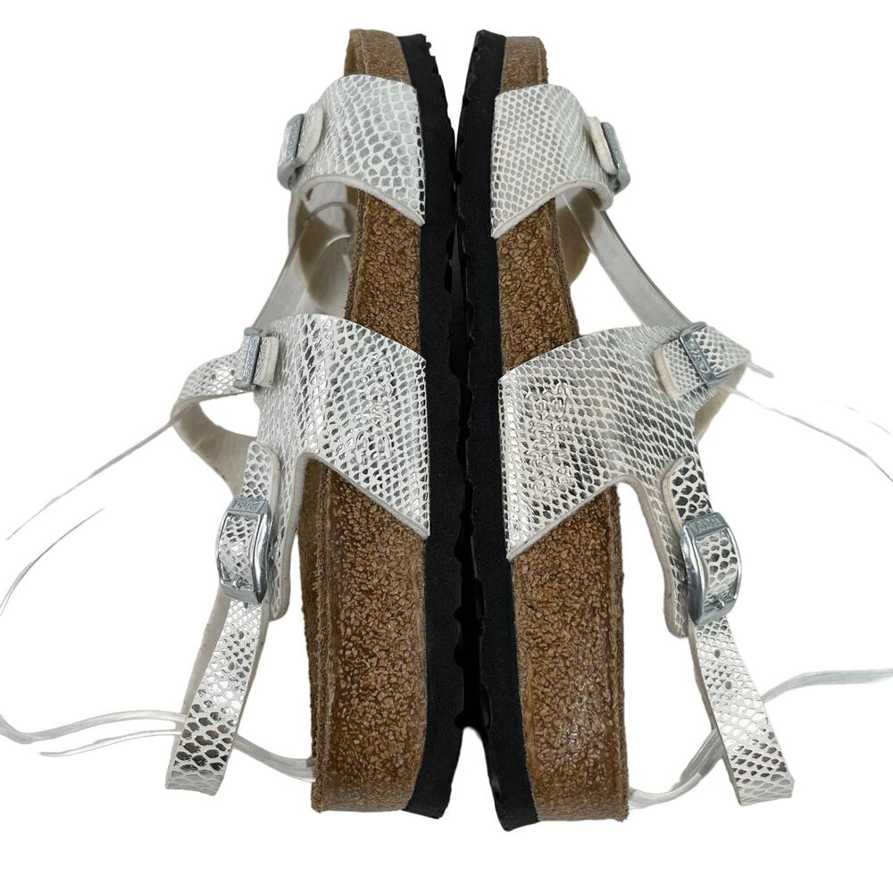 Birki's Sandals Silver White Adjustable Buckles L8M6 - Picture 3 of 9